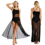 Lyrical Dance Moterų Ballet High Low Dance Suknelė Trikota Suaugusiųjų Camisole Suknelė XS juoda