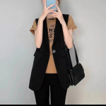 Madinga ir eleganti&scaron;ka kostiumo liemenė su &bdquo;Split Hemline Design Slim Fit&ldquo; paltu L juoda