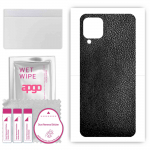 apgo Protective Skin Sticker for the back compatible with Samsung Galaxy M12, Wrap Film, Foil, Vinyl - Pattern Black Leather