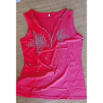 Moteri&scaron;ki vasariniai medvilniniai užtrauktuku V kaklo mar&scaron;kinėliai vienspalviai blizgučiais puo&scaron;ta liemenė juoda be rankovių plius dydžio ploni mar&scaron;kinėliai S raudona