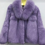 Moterų kailinė striukė su apykakle, pilnos striukės XXL violetinė