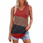 Moteri&scaron;ki Mergaitės V formos i&scaron;kirptės mar&scaron;kinėliai be rankovių su spauda, kasdieniai mar&scaron;kinėliai be rankovių, moteri&scaron;ki mar&scaron;kinėliai be rankovių, laisvo kirpimo, platūs L smėlis