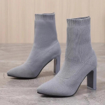 Žieminiai &Scaron;ilti 2024 Nauji Auk&scaron;takulniai Ankle Boots Seksualūs Smailianosiai Atsitiktiniai Lauko Moteri&scaron;ki Megzti Patogūs Elastingi Kojinės Batai Didelio Dydžio 36 pilka spalva