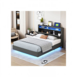 Ap&scaron;viesta - MUVOE - 140x200 cm - USB lizdas - LED ap&scaron;vietimas - Apverčiama galvūgalė pilka