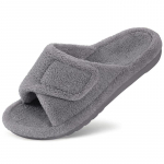 Madingos &scaron;ypsenėlės moteri&scaron;kos koralinio vilnos ortopedinės &scaron;lepetės su atrama pėdai, Velcro užsegimu, reguliuojamos, naujos, atviru pir&scaron;tu, namų avalynė plantarinei fascitai 36 gray