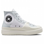 Converse Chuck Taylor All Star Construct Colorblock laisvalaikio bateliai su auk&scaron;tais drobiniais bateliais, sidabro ir balto atspalviais. 35.5