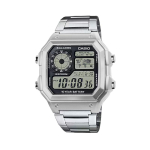 CASIO Custom Collection AE 1200WHD 1A Elektroninis mechanizmas Metalinė apyrankė Laikrodis Unisex Juodas ciferblatas AE-1200WHD-1A(Watch4--) black