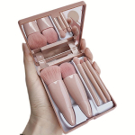 5 vnt Travel Size makiažo &scaron;epetėlių rinkinys Mini makiažo &scaron;epetėliai, mažas pilnai funkcionuojančių kosmetinių &scaron;epetėlių rinkinys su dėklu ir veidrodžiu. ruda