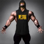 Muscleguys Muscle Guys Bodybuilding Stringer vir&scaron;utinė juosta su gobtuvu. M juoda