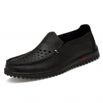 Men Casual Shoes Luxury Brand Summer Fashion shoes Genuine Leather Mens  Hollow Out Breathable Slip on Driving Flat Shoes