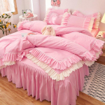 Nėrinių sijonas lovai Keturių dalių europieti&scaron;kos atmosferos paprastas antklodės lovatiesė. 1.5m bed skirt pink