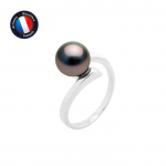PERLINEA - Bague V&eacute;ritable Perle de Culture de Tahiti Ronde 8-9 mm - Or Blanc - Bijou Femme