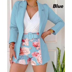 Moteri&scaron;kas kostiumas ilgomis rankovėmis + &scaron;ortai Mink&scaron;ti vienspalviai verslo biuro &scaron;varkai + kelnės su gėlėmis + trijų dalių diržas XXL