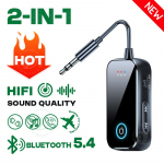 Bluetooth 5.4 AUX garso siųstuvas-imtuvas 2 IN 1 belaidis adapteris 3.5MM su mikrofonu HiFi stereo muzika automobiliui, televizoriui, kompiuteriui, lėktuvui, garsiakalbiui, ausinėms T80