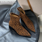 Moteri&scaron;ki zom&scaron;iniai ankle boots, stambus smailus pir&scaron;tas, leopardo ra&scaron;to batai, moteris, 2025 m. tendencija, prekės ženklas, Chelsea batai, bateliai su kulnu, laisvalaikio, žiemos, Botas Mujer 35 leopardo ra&scaron;to spalva