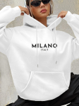 Milano Italija Poliesterio Hoody Moterims 100% Megztas Audinys Raidžių Spaudas Laisvalaikio Ilgomis Rankovėmis Džemperis su Ki&scaron;ene S