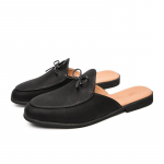 Nauji Vyri&scaron;ki Mazgelio Juodos PU Odos Pusbačiai Batai Vyri&scaron;ki Laisvalaikio Mules Mocasins Kvėpuojantys Loafers Zapatos Hombre 38 juoda
