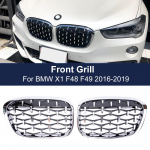 Automobilio priekinio bamperio grotelės &bdquo;Diamond Racing&ldquo; grotelės &bdquo;Meteor&ldquo; stiliaus BMW X1 F48 F49 2016 2017 2018 &bdquo;Meteor&ldquo; stiliaus grotelės automobiliui Black And Silver