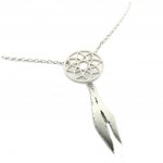 7bis [P8314] - Collier artisanal 'Boho' (dreamcatcher) argent&eacute; - 30x12 mm