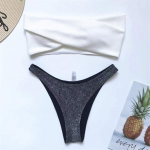 Sexy Bandeau Shiny Glitter Bikini Moteri&scaron;ki maudymosi kostiumėliai Moteri&scaron;ki maudymosi kostiumėliai Bikinio komplektas maudymosi kostiumėlis S juoda