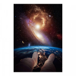 Astronautas, geriantis alų mėnulyje, žiūrėdamas, kaip žemė naikina modernią drobę. Tapyba Plakatai Spaudiniai Svetainės siena Meno paveikslėliai &Scaron;iuolaikinis namų dekoras 20x30cm No Frame
