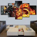 Drobės spausdinimo paveikslėlis Namų dekoro karkasas 5 dalių komiksai vaiduoklis motociklininkas, tapyba kaukolė ir abstraktus ugnies motociklo plakatas 20x35cm*2 20x45cm*2 20x55cm*1