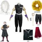 Anime Demon Slayers 2 sezonas Uzui Tengen Cosplay kostiumas Juodas uniformos perukas Aksesuarai Helovino Kalėdų vakarėlio drabužiai Naujas L-(Costume+Wig)