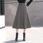 MOUKYUN Houndstooth vilnonis midi sijonas moteri&scaron;kas korėjiečių biuro A linijos ilgi sijonai su diržu Moteri&scaron;ki Eleganti&scaron;ki languoti ilgi sijonai Faldas