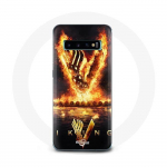 Coque pour Samsung Galaxy S10 Vikings S&eacute;rie Saison 6 logo V Ep&eacute;e de Feu Fond Noir