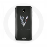 Coque pour Samsung Galaxy J3 2017 Vikings S&eacute;rie Saison 6 logo V Ep&eacute;e Gris Fond Noir