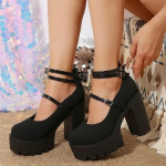 Rožiniai stambūs kulk&scaron;nies dirželiai ant kulk&scaron;nies dirželio Siurbliai Sweet Platform Square Heel Moterims Auk&scaron;takulniai Pompos Platforminiai Batai Pavasariniai Moteri&scaron;ki Batai 37 juoda