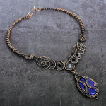 Natūralus Lapis Lazuli, Mėnulio akmuo, apvyniotas varine viela papuo&scaron;alų karoliai 18 s2y83