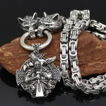 1 vnt. vintažinio stiliaus nerūdijančio plieno &bdquo;Nordic Viking King&ldquo; grandinėlės pakabukas &ndash; madingas, madingas vilko galvos dizainas A-1