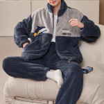 Vyrams skirti žieminiai &scaron;ilti naktiniai pižamos komplektai, vyri&scaron;ki flaneliniai pižamos naktiniai, namų drabužiai, aksominė koralų vilna, 6XL dydžio, plius dydžio pižama L