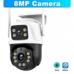 8K 16MP WiFi Lauko Stebėjimo Keturių Objektyvų 8X Priartinimo PTZ Saugumo Automatinio Sekimo Belaidė CCTV Vaizdo Kamera ICsee 8MP Cam No Card