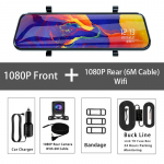 10 colių 1080P automobilio veidrodėlio vaizdo registratorius su dvigubo objektyvo IPS jutikliniu ekranu, naktinio matymo vaizdo įra&scaron;ymo įrenginiu, DVR galinio vaizdo kamera 【WIFI】With 24h + 128g card juoda