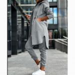 Moteri&scaron;kas madingas kasdienis flisinis kostiumas su gobtuvu XS &scaron;viesiai pilka spalva