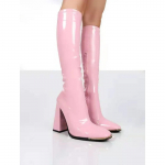 Moteri&scaron;ki batai, kvadratiniai kulnai, iki kelių, klasikiniai, kvadratiniai aulinukai, PU odiniai aulinukai su užtrauktuku, &scaron;ventiniai, &scaron;okių bateliai, Botas De Mujer 35 rožinė