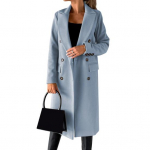 Moteri&scaron;ka vilnonė striukė Nuleidžiama apykaklė Vienspalvis dvieilis paltas vidutinio ilgio terminis ilgomis rankovėmis važinėjantis pasimatymams pavasaris ruduo žiemos paltas 2XL dangaus mėlyna spalva