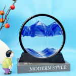 3D judantis smėlis meno paveikslas Apvalus stiklas Giliavandenis smėlio peizažas Smėlio laikrodis smėlis tekantis smėlis Tapyba Biuro namų dekoro dovana 1PC mėlyna