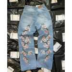 ZYLLO Y2K Harajuku Retro Džinsai Meniniai Vy&scaron;nių Žiedų Siuvinėjimai Džinsiniai Kelnės Auk&scaron;tos Gatvės Laisvos Tiesaus Kirpimo Kelnės S mėlyna