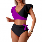 2 vnt./kompl. Moteri&scaron;kas bikini komplektas V formos i&scaron;kirpte, su raukiniais rankovėmis, liemenėlė, auk&scaron;to liemens maudymosi kelnaitės, komplektas, i&scaron;lenktas i&scaron;kirpimas, maudymosi kostiumėlis S žalia