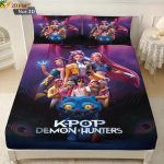 3 vnt. K-Pop Demonų medžiotojų spausdintas be įsiuvų paklodžių komplektas, įvairių dydžių, mink&scaron;tas lovos užtiesalas, miegamojo patalynės dekoracija, skalbiamas ma&scaron;inoje 90x200