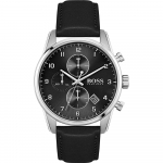 BOSS Skymaster Juodo Odinio Dirželio Vyri&scaron;kas Kvarcinis Chronografo Laikrodis 1513782 juoda