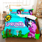 Sprunki Patalynės komplektas Viengulis Twin Pilnas Karali&scaron;ko dydžio Matmenysd Matmenys Patalynės komplektas Suaugusiems Miegamojo Antklodės užvalkalų komplektaiSprunki Anime patalynės komplektas 135*200cm Eu-Single