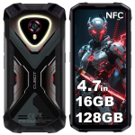 CUBOT Kingkong Mini 4 Android 15 Atsparus i&scaron;manusis telefonas 16GB+128GB, 4,7'' Ekranas, Stovyklavimo žibintuvėlis, 48MP+16MP, 4700mAh, 4G Dvi SIM kortelės/Veido ID/NFC/IP68/GPS juoda