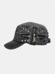 Grunge Punk Vintage Kniedėta Skalauta Plok&scaron;čiu Vir&scaron;umi Kepurė Nudėvėtas Džinsinis Karinio Stiliaus onesize juoda
