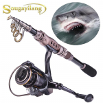 Teleskopinis me&scaron;kerės ir ritės rinkinys anglies pluo&scaron;to me&scaron;kerės ir spiningo ritės, skirtos žvejybai jūra 3.3M Rod&Reel 5000