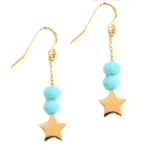 Les Tr&eacute;sors De Lily [Q1202] - Boucles cr&eacute;ateur acier 'Une Etoile est N&eacute;e' turquoise dor&eacute; - 30x10 mm turkis