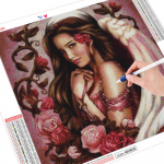 Deimantinis siuvinėjimas portretas 5D &bdquo;pasidaryk pats&ldquo; deimantinis tapyba gėlėmis, visi&scaron;kai apvali mergina 30x30CM